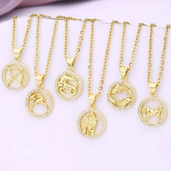 Virgo Zodiac Necklace Inlaid Zircon Gold Plated Stainless Steel - Picture 7 of 16